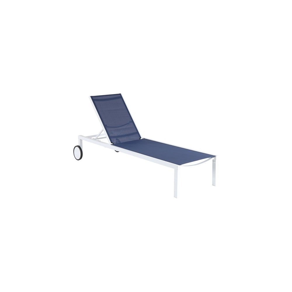 Cape Soleil Santorini Aluminum Sling Chaise Lounge Chair with Wheels, Navy Blue Sling and White Frame